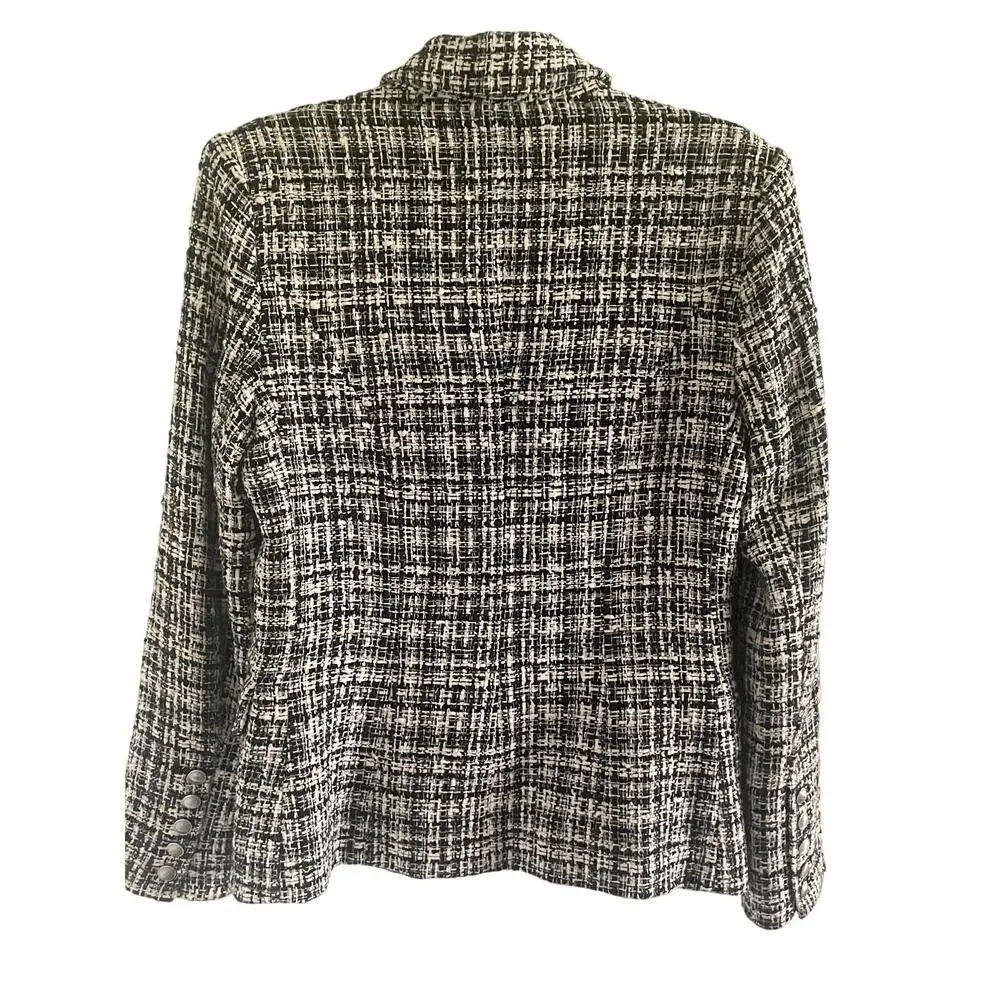 L’Agence Kenzie Tweed Blazer Black Cream Double Breasted Jacket Size 6